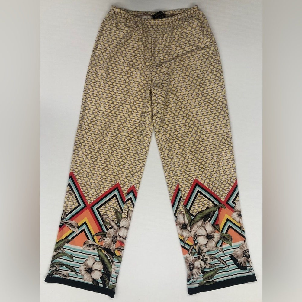 Melissa Paige Yellow and Red Pantsuit with Geometric Elegance